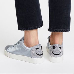 Lola Cruz Crystal Wink Sneakers - Satin Blue